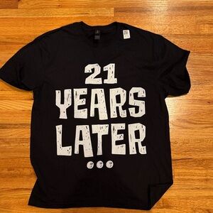 Black Graphic Tee with Bold White Text - 21 Years Later- SpongeBob Style